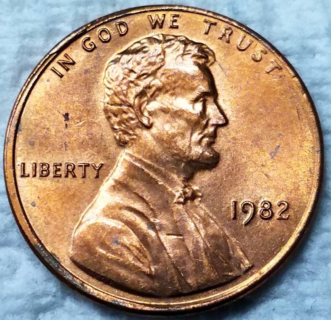 1982-P-Lincoln-Cent-Small-Date-Struck-Through-Folded-Metal-On-Reverse?